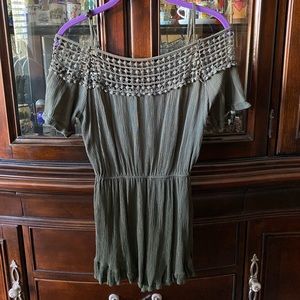 Cotton On short sleeve green romper with crochet detailing